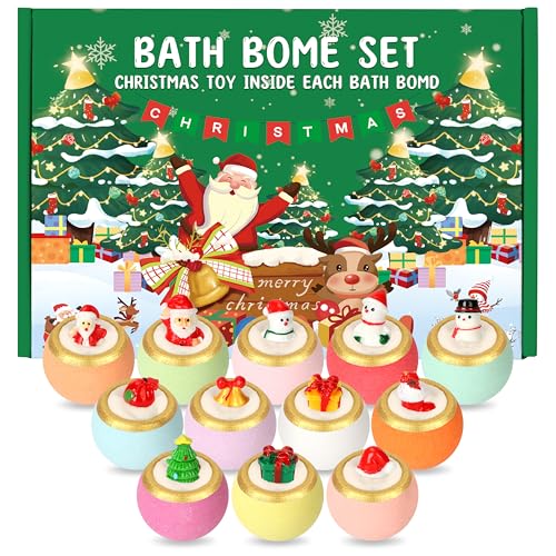 MOMOSTAR Boule de Bain Enfant, 12 Bombe de Bain avec Surprise, Boule de Bain de Noël, Calendrier de l'avent Noël 2025, Cadeaux pour 3 4 5 6 7 8 ans Garçons et Filles