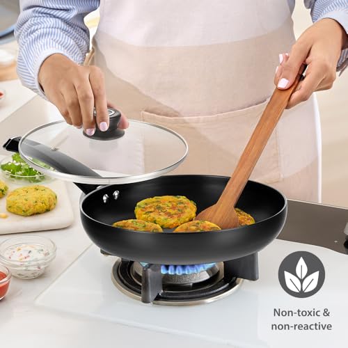Image of Borosil 1.7 L (24 cm) Hard Anodized Fry Pan with Glass Lid | Aluminium Grade 3003 | Glossy Exterior & Matt Interior | Even Heat Distribution | Easy to Clean | 1 Year Warranty