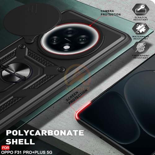 Image of Armor Bumper Back Cover Case for Oppo F31 Pro Plus 5G Rotating Camera Cover, Ring Holder & Kickstand | Heavy Duty & 360 Degree Protection Oppo F31 Pro Plus 5G Back Cover (Black)