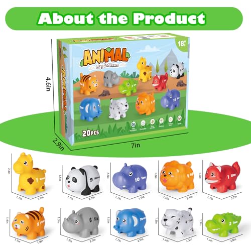 Image of Learning Toys for 2 3 4 Year Old, 20 Pcs Number Matching Game with Digital English, 10 Different Animal Figures, Preschool Activities Montessori Fine Motor Toys for Toddlers Kids