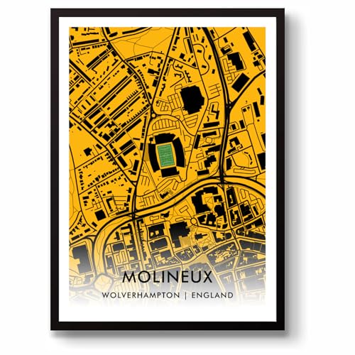 GroundDesigns WOLVES FC MOLINEUX Stadium Art Map - Póster (A3), diseño de Wolverhampton Wanderers WWFC