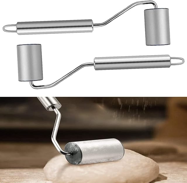 Xiuyer 2pcs Stainless Steel Rolling Pin with Handle Non Stick Baking Tool Pastry Dough Baking Roller for Pasta Fondant Cookies Pizza Dough (Silver)