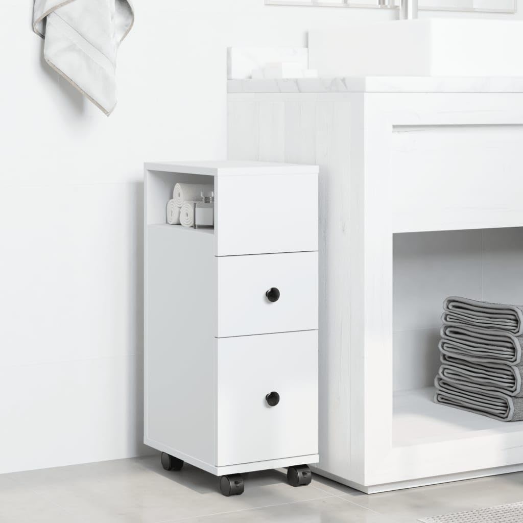 vidaXL Meuble étroit de Salle de Bain à roulettes Blanc