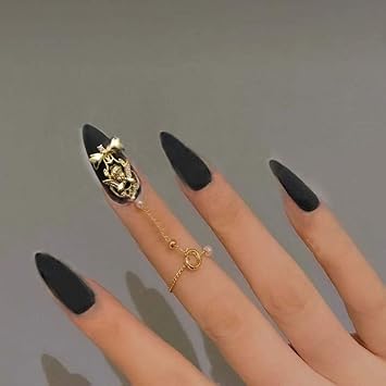 Amazon Com Babalal Stiletto Fake Nails 24pcs Chain False Nails Matte Black Full Cover Nail Tips Punk Acrylic Nails For Women And Girls Beauty Personal Care