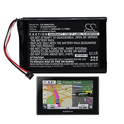 3.7V 1000mAh Replacement Battery for Garmin 010-01187-01, Nuvi 2539LM, 2539LMT, 2559LM, 2559LMT, 2589LMT, 2599LMT, 2599LMTHD, 2539LMT 5-inch, AI32AI32FA14Y