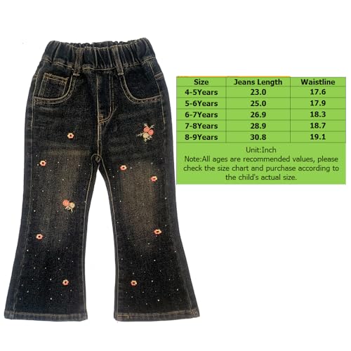 Peacolate 2-8Years Little Girls' Black Embroidered Jeans Pants for Big Girls3