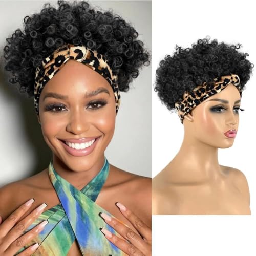 Allyreetress Short Wigs for Black Women Afro Wigs for Black Women Headband Wig with Headbands Attached Kinky Curly Pineapple Wig