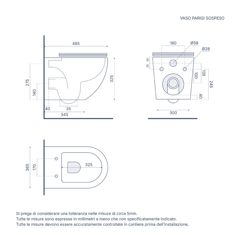 Vaso Bidet Sospeso Rimless Senza Brida Sedile Soft-Close Mod. Parigi
