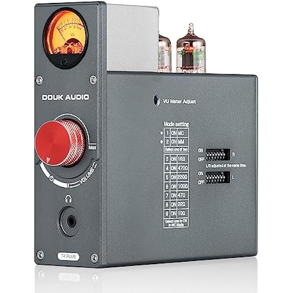 Douk Audio T4 PLUS HiFi JAN5654 przedwzmacniacz lampowy MM/MC przedwzmacniacz gramofonowy do gramofonu mini przedwzmacniacz stereo wzmacniacz słuchawkowy z miernikiem VU przedwzmacniacz lampowy