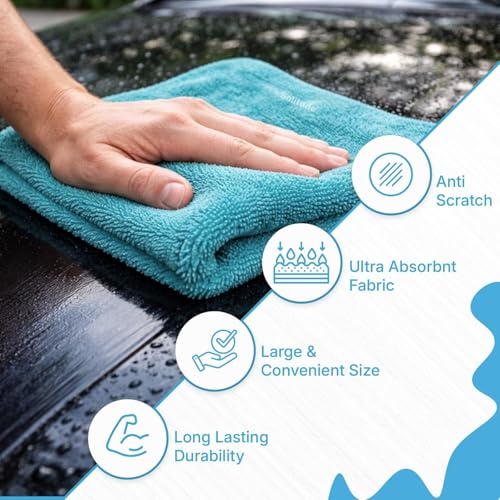 Image of Solitude 1200 GSM Microfiber Car Cleaning Towel 40x40 cm (Aqua Blue+Grey) | Twisted Loop Super Absorbent Edgeless Design with Plush Pile and Lint Free Cloth for Drying and Detailing
