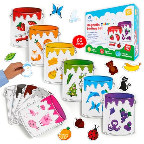 Simply magic 11 Jars Magnetic Color Sorting Set - Color Sorting Toys for Toddlers Magnetic Shapes Learning Colors Recognition Magnets Colors Matching Games for Toddlers Preschool Circle Time