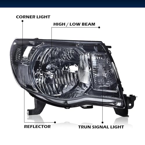 Image of GRAND ORANGE Pair Front Headlights Assembly, Compatible with Toyota Tacoma 2005-2011, Bumper Headlamps Light, Smoke Lens Chrome Housing Clear Reflector