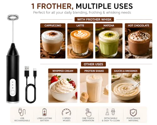 Image of Premium Electric Milk Frother,USB frother Portable Handheld Coffee Foam Maker, Stainless Steel Mixer for Cappuccino, Latte, Matcha & Hot Chocolatemilk frother| Electric Foam Maker