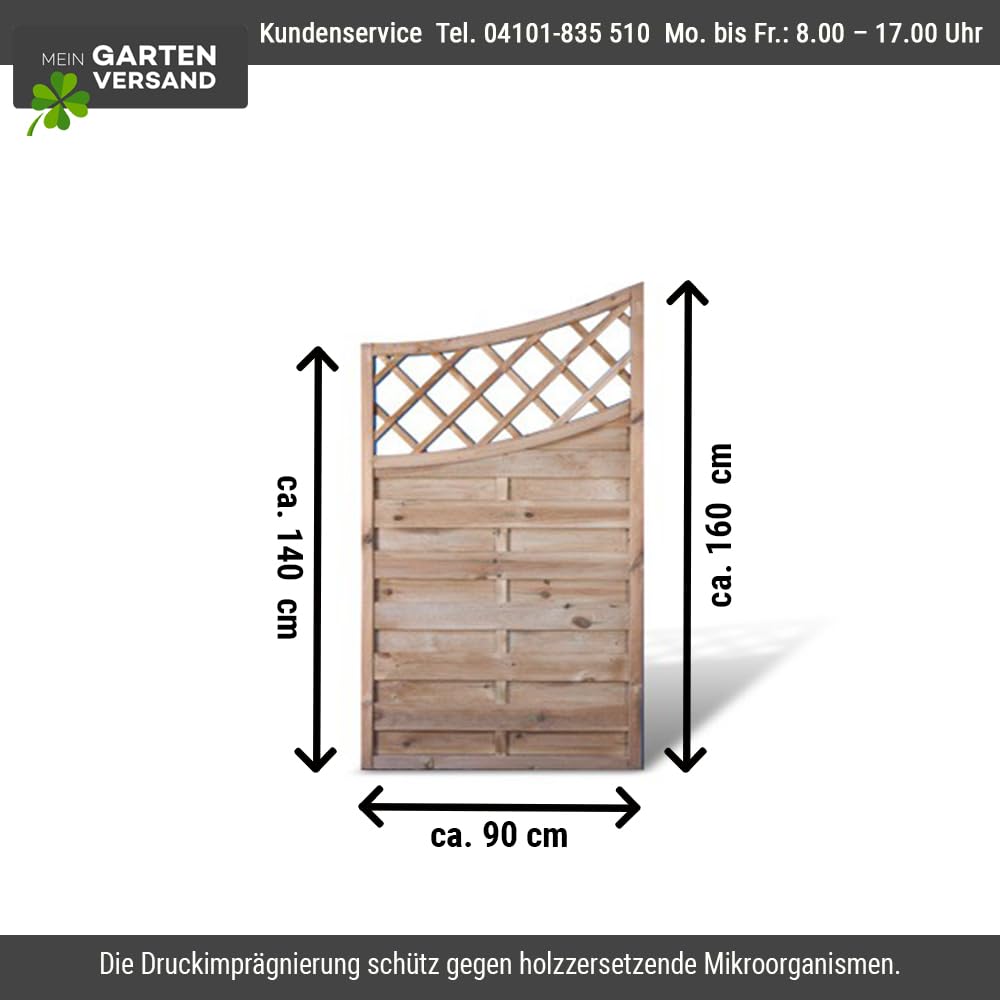 Sichtschutzzaun Balkon Windschutz mit Doppelbogen + Rankgitter Maß 90 x 160 auf 140 cm (Breite x Höhe) aus Kiefer/Fichte Holz, druckimprägniert für den Garten "Berlin Doppelbogen"