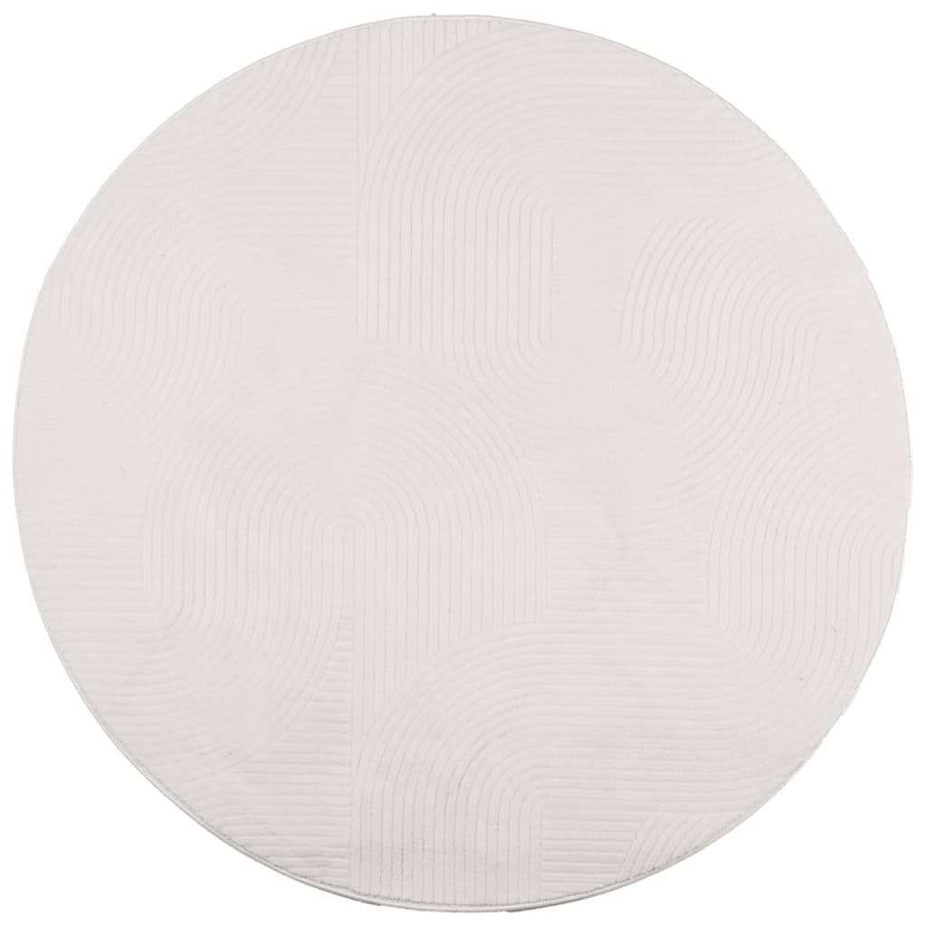 Tapis de salon rond Ø 80 cm crème en relief 3D style scandinave