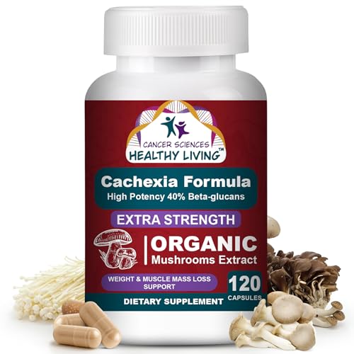 CANCER SCIENCES Cachexia Supplement, USDA Certified Organic Mushrooms Extract Capsules, Extra Strength 1,500 mg, High Potency 40% Beta-Glucans, Immune & Metabolic Support, Weight & Muscle Mass Support