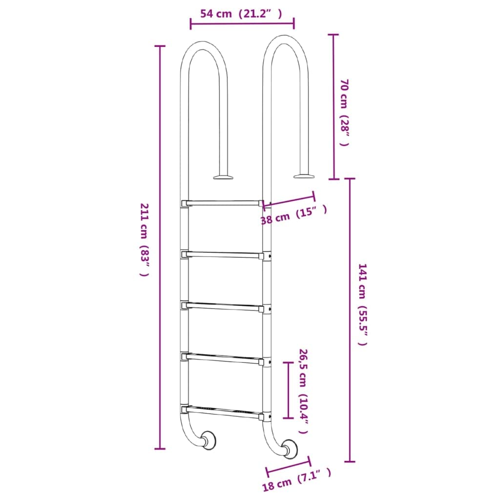 vidaXL Scala per Piscina 54x38x211 cm Acciaio Inox 304