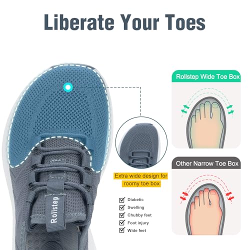 Image of Wide Toe Box Shoes Women Extra Wide Width Sneakers Air Cushion Road Running Shoes Ultra Light Tennis Gym Workout Training Shoes Breathable Walking Shoes with Arch Support