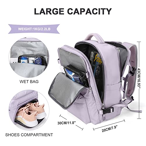 Wonhox Large Travel Backpack Women, Carry On Backpack,Hiking Laptop Backpack Waterproof Outdoor Sports Rucksack Casual Daypack (Purple) #TOP1