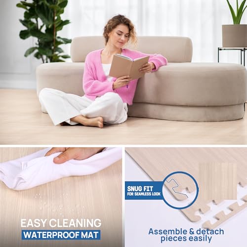 Image of Yes4All EVA Interlocking Mats, Puzzle Floor Tiles, Foam Floor Padding with Border for Furniture, Home Space, Living Room, Garage 11,22,32 SQFT