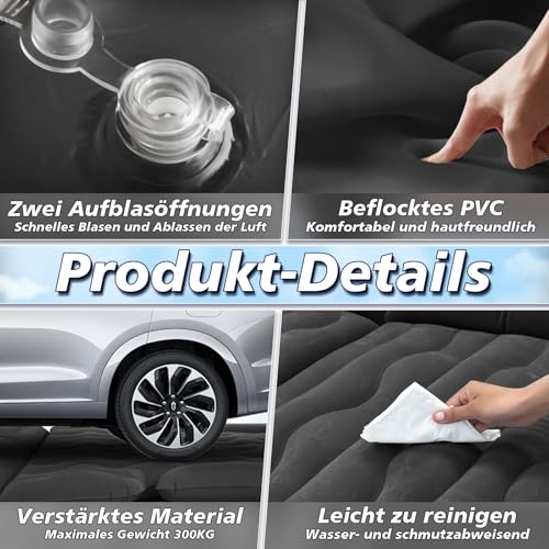 FORMIZON SUV Aufblasbare Matratze, 180 * 140cm Auto Luftmatratze, Aufblasbare Matratze Kofferraum mit Luftpumpe und 2 Kissen, Tragbare Doppelseitige Dickere Auto Bett für Reisen Camping Outdoor