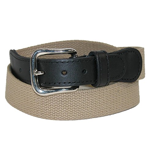 Boston Leather Men's Cotton Web Belt with Leather Tabs, 34, Tan