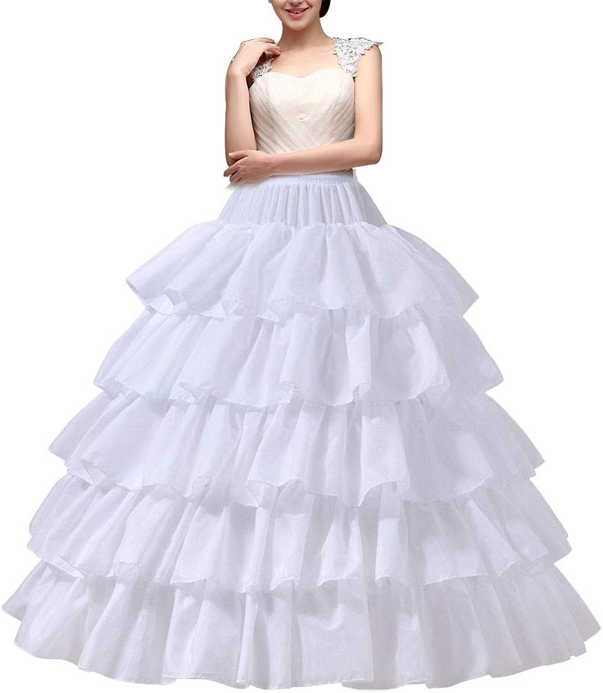 YULUOSHA Women's Crinoline Petticoat 4 Hoop Skirt 5 Ruffles Layers Ball Gown Half Slips Underskirt Bridal Dress