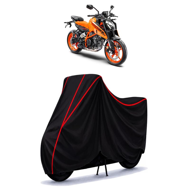 Image of KTM 390 Duke Water Resistant Bike Cover for All Motorcycles & Rain | Heavy Duty Taffeta Fabric | UV Protection, Dustproof, Scratchproof | All Weather Two Wheeler Body Cover with Elastic Bottom