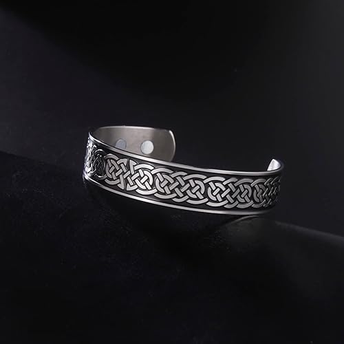 Miniatura 4 de TEAMER Pulsera de nudo celta irlandés nórdico de acero inoxidable vikingo de nudo celta vikingo, brazalete negro de plata antigua para hombres, 2,4