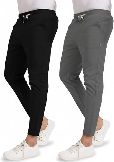 Pack of 2 Men's Dry Fit Track Pants | Stylish Slim Fit Joggers with Pockets & Drawstring | Comfortable Athletic Lower for ...
