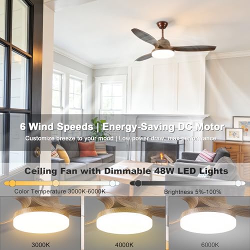 Ventilateur de plafond intelligent connecté avec éclairage LED