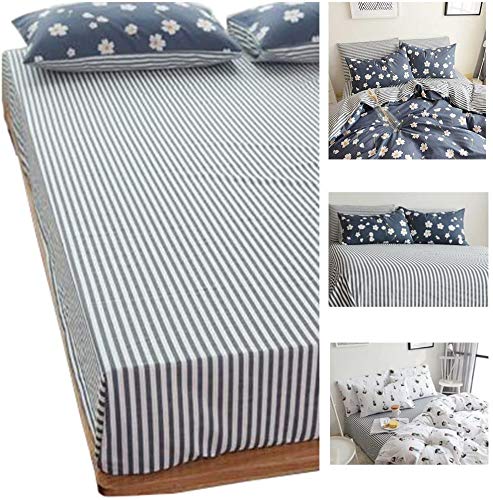 HIGHBUY Striped Fitted Sheet Twin 100% Cotton Kids Bed Deep Pocket (1pc,Twin) Elastic All Around -Wrinkle Fade Stain Resistant Premium Cotton Sheet(39" x 76") for Boys Girls Bedding