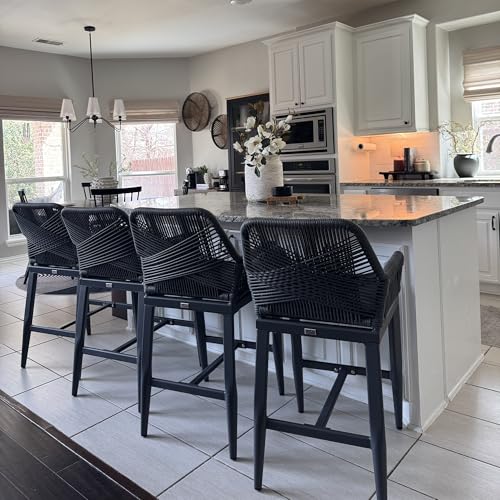 Image of PURPLE LEAF Bar Height Stools Set of 4 Rust Resistant Aluminum Frame, Grey