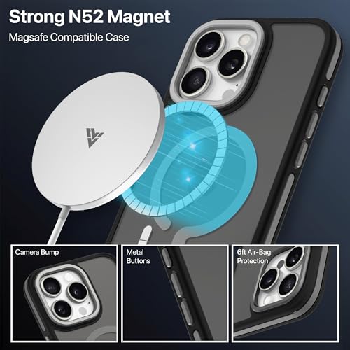Image of Vaku Luxos Elemento Magpro Back Cover Case for iPhone 16 Pro Max Scratch Resistant Camera Screen Protector TPU Shockproof 10ft Drop Protection Support Mag-Safe Wireless Charging- Grey
