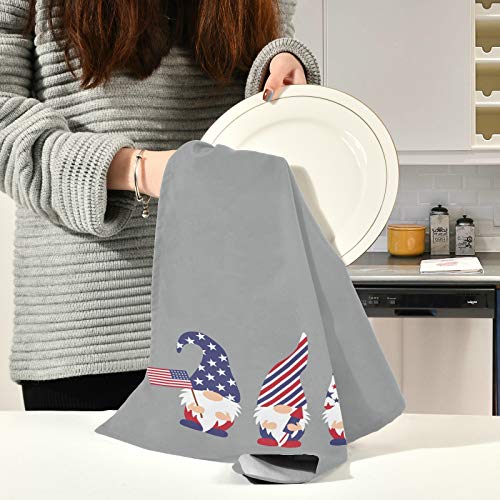 American Gnomes Flag Dish Towel Cloth Memorial Independence Day 4Th Of July Kitchen Hand Towels 18X28 In Super Absorbent Lint Free Cleaning Cloths Tea Bar Soft Towel Set Of 1 Grey #TOP5