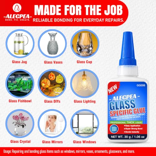 Image of ALECPEA Glass Glue Clear, 30g Thick Super Glue for Glass with 3 Droppers