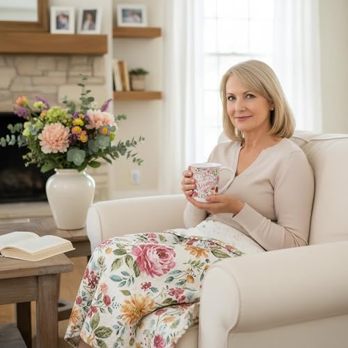 Taza de café grande 16 oz de cerámica artesanal floral miniatura 4