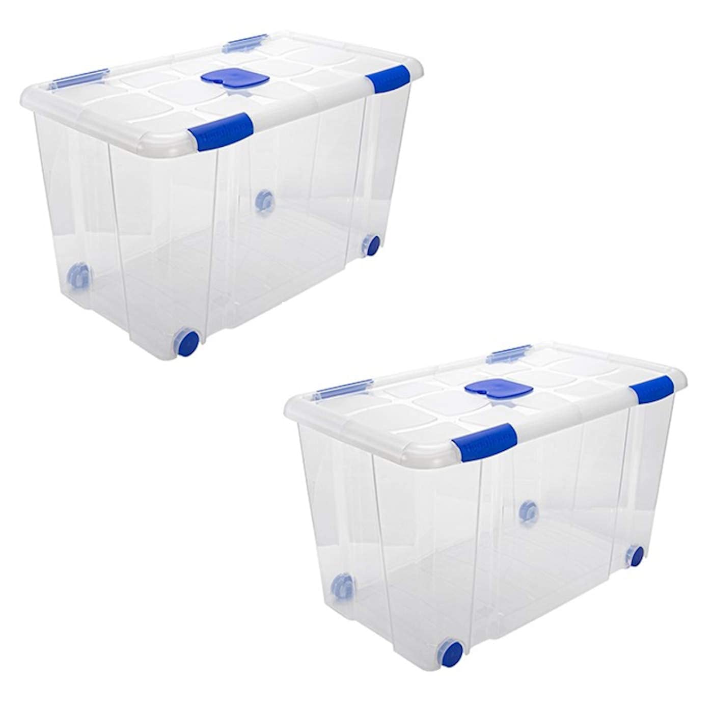Acan Tradineur - Pack de 2 cajas de almacenaje, de 40,5 x 74 x 42 cm, nº 12, con capacidad de 90 litros con tapa y ruedas para organización del hogar, baúl organizador(40,5 x 74 x 42 cm, Pack de 2)