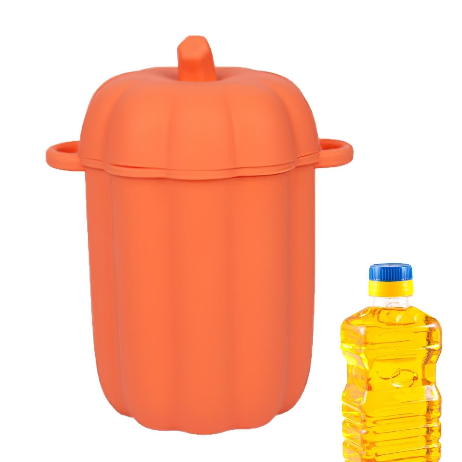 Colador de aceite, separador de grasa de silicona de 460 ml, recipiente de aceite con forma de calabaza de gran capacidad, recipiente de aceite de tocino de silicona antiadherente con colador, | Separador de grasa de de cocina de mayor capacidad con forma