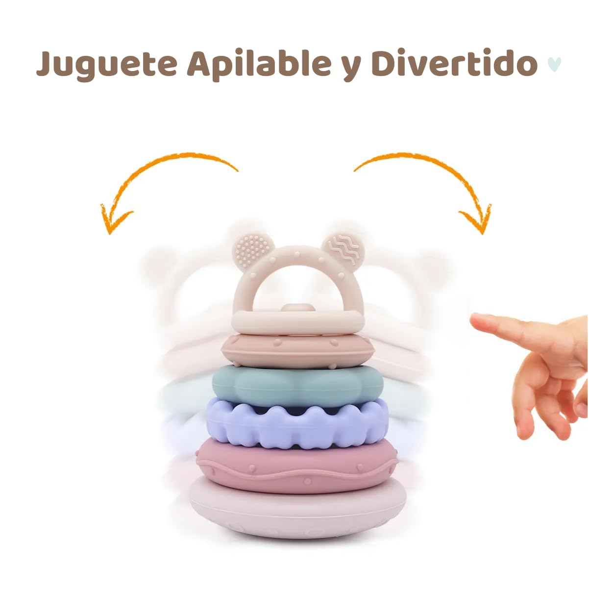 MuyPetit Cubos Apilables Bebé Silicona, Mordedor Silicona, Juguetes Montessori bebé 6-12 meses, Torre Apilable Sensorial para Estimulación y Aprendizaje, Regalo Original para Bebés — view 8