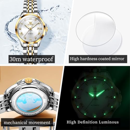 Image of OLEVS Womens Automatic Watch Diamond Luxury Date Ladies Dress Classic Self Winding Wrist Watches