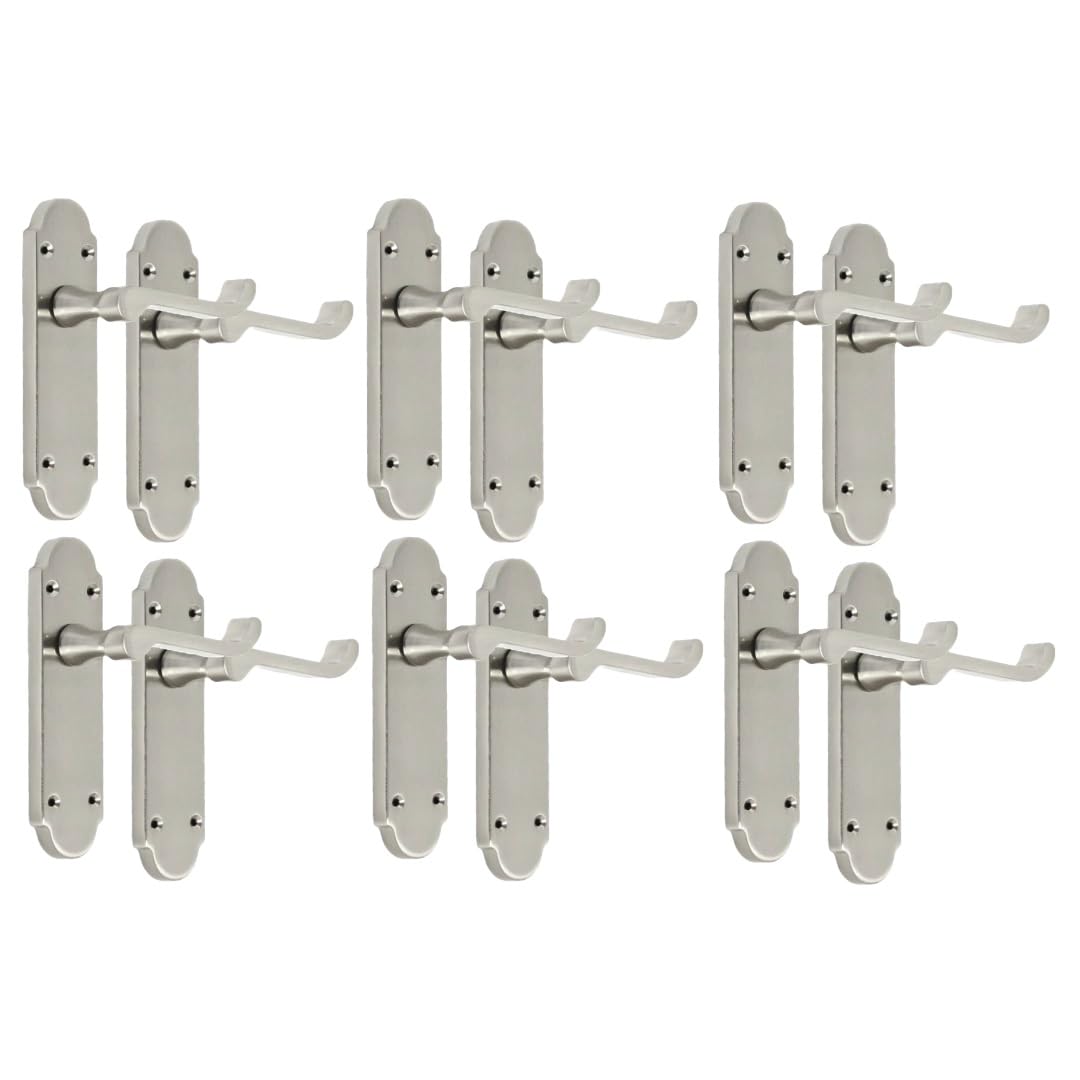 Epsom Door Handle - Satin Nickel Internal Door Handles - Door Handles Internal Sets, Satin Nickel Door Handle Set for Internal Doors, Door Handle in Satin, 170mm x 42mm .Sets 6