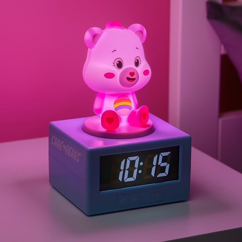Paladone, Sveglia digitale con Allegrorsa rosa dei Care Bears (Orsetti del Cuore) con luce notturna e musica, con licenza ufficiale, decorazione per camera da letto, alimentata a batteria