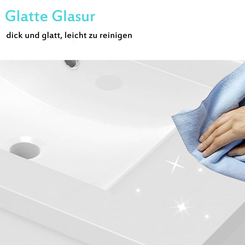Hochglanz Weiß Badezimmerschrank 50cm Mineralgusswaschbecken mit Unterschrank Badmöbel-Set 2 Soft-Close Schubladen Hängend