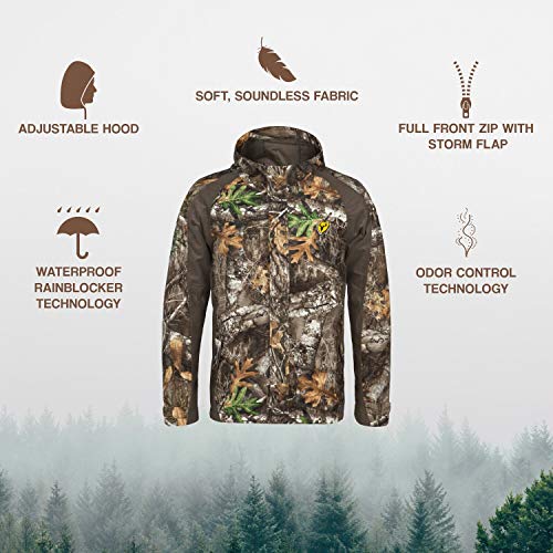 Image of SCENTBLOCKER Youth Drencher Lightweight Breathable Waterproof Hooded Camo Hunting Jacket (Medium, Realtree Edge)