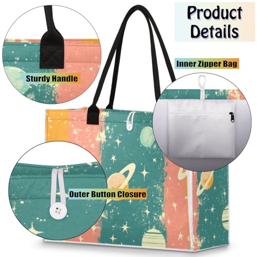 Rainbow Universe Planet Tote Bag for Women Large Beach Bag Reusable Tote Bags for Work Travel Beach Shopping4