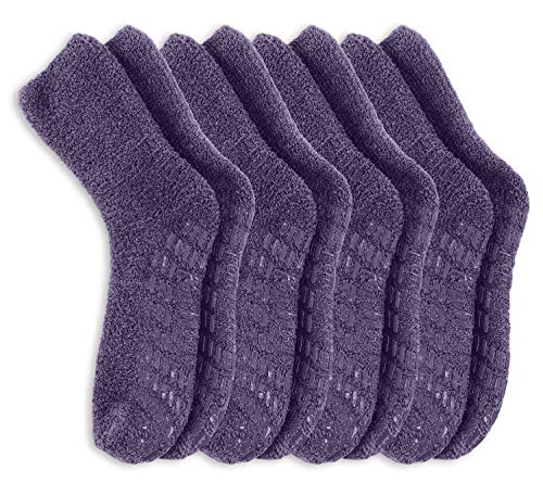 Pembrook Non Skid/Slip Socks  (4-Pack  Purple)  Hospital - Fuzzy Slipper Socks  Great for adults, men, women. Designed for medical hospital patients but great for everyone