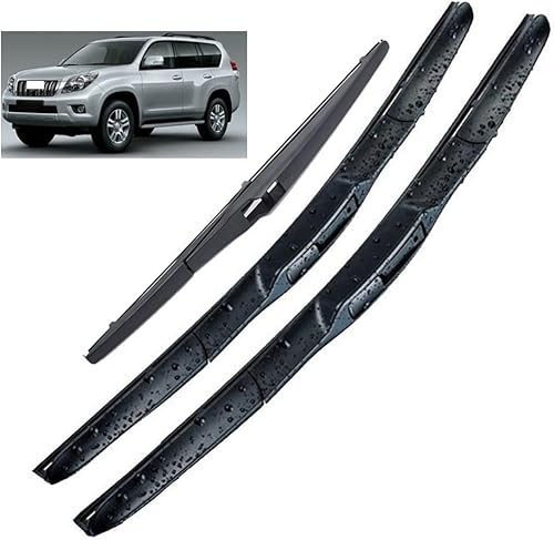 Juego de 3 limpiaparabrisas delantero y trasero compatible con Toyota Prado J 150 J150 2009-2020 parabrisas ventana de 26 + 20 + 12 pulgadas