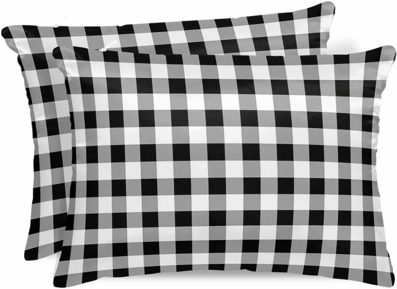 Satin Pillowcase for Hair and Skin King Size 2 Pack Buffalo Check Plaid Satin Pillow Case Soft Cooling Silk Black White Plaid Farmhouse Pillowcases with Hidden Zipper Throw Pillow Covers 20x36