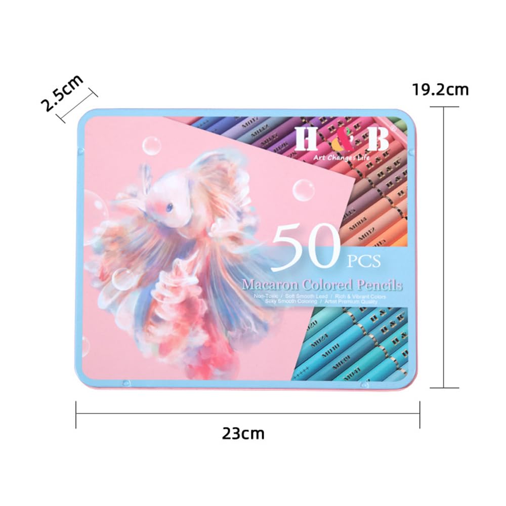 H&B 50 matite colorate Macaron per artisti e studenti - Set da disegno preaffilato con anima da 3,3 mm e corpo in tiglio - Include custodia in ferro con vassoio integrato